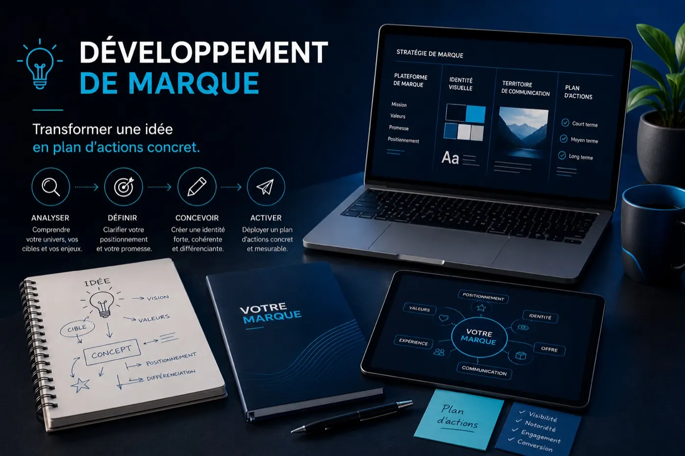 Développement de marque, supports commerciaux et feuille de route digitale